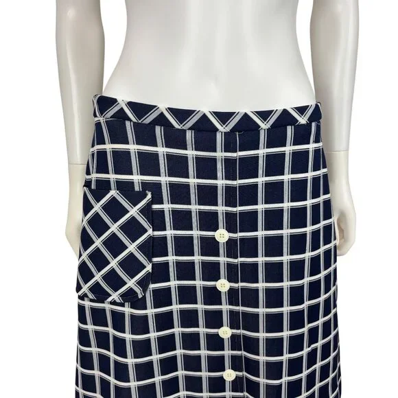 Vintage 70s Plaid Skirt Womens Large Navy Blue Attached Slip Shorts Skort